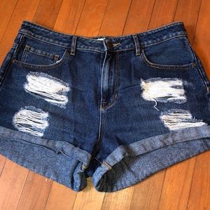 High waisted ripped jean shorts